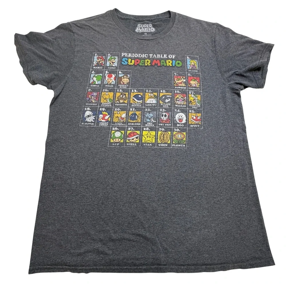 Nintendo Super Mario Periodic Table Graphic T-Shirt Kids Medium Charcoal Gray